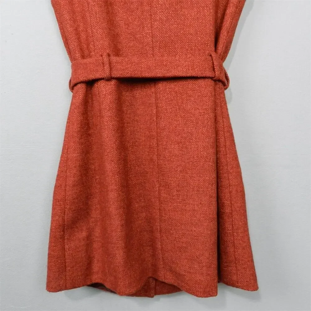 Anthropologie Tabitha Blustery Days Vest Size 6 Rust Orange Tweed Belted Jacket - Picture 9 of 15